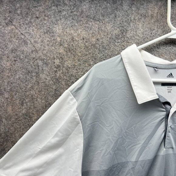Adidas Polo Shirt Mens 2XL Gray Performance Stretch Golf Golfer Athletic Logo - Picture 2 of 11